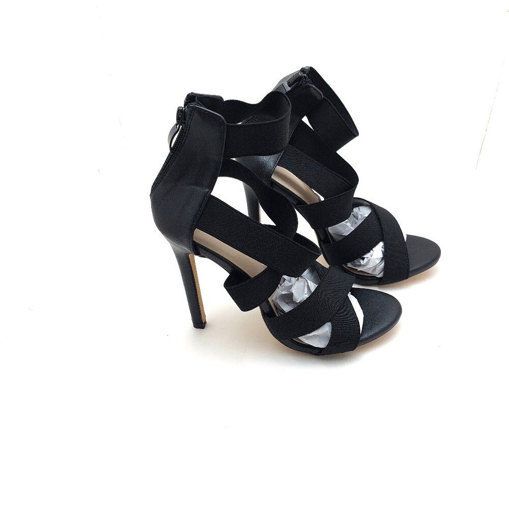 WOMEN'S CRISSCROSS MID HEELS BLACK ZIPPER SHOE SIZE - US 7